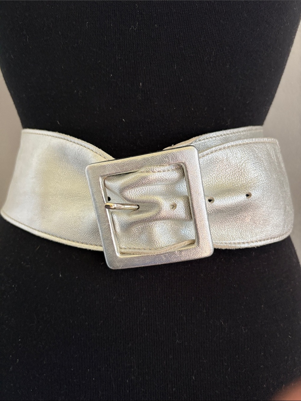 HOBO wide silver leather Belt with Square Buckle
